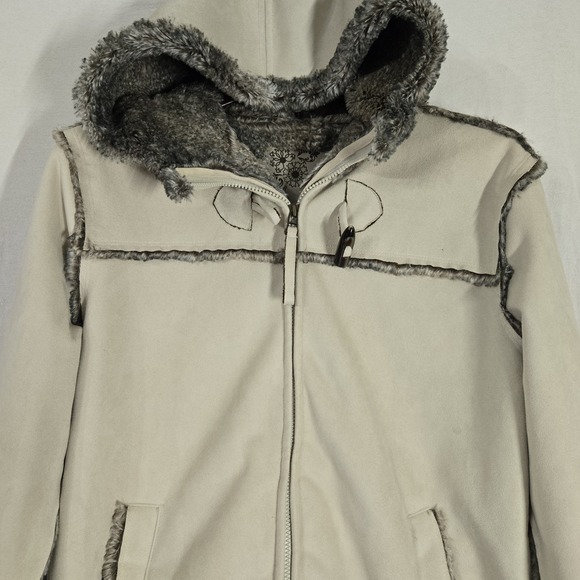 Lole Jackets & Blazers - Lole Faux Fur Suede Coat Large Cream Zipper Pockets‎ Full Zip Ultra Soft Boho